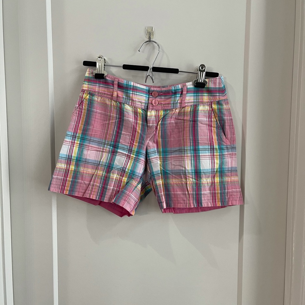 Lacoste pink plaid shorts